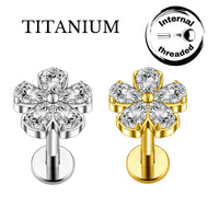 Implant Grade ASTM F136 Titanium Stones Flower Internaly Threaded Labret