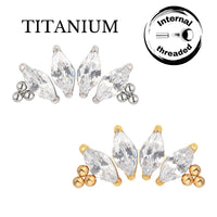 Implant Grade ASTM F136 Titanium 4 Prong Set Marquise CZ With Tri-Beard Balls Internaly Threaded Labret
