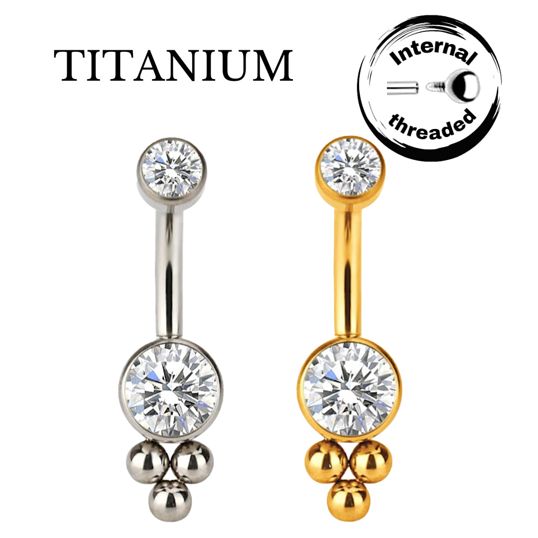 Implant Grade ASTM F136 Titanium Stone 3 Balls Belly Button Internaly Treaded