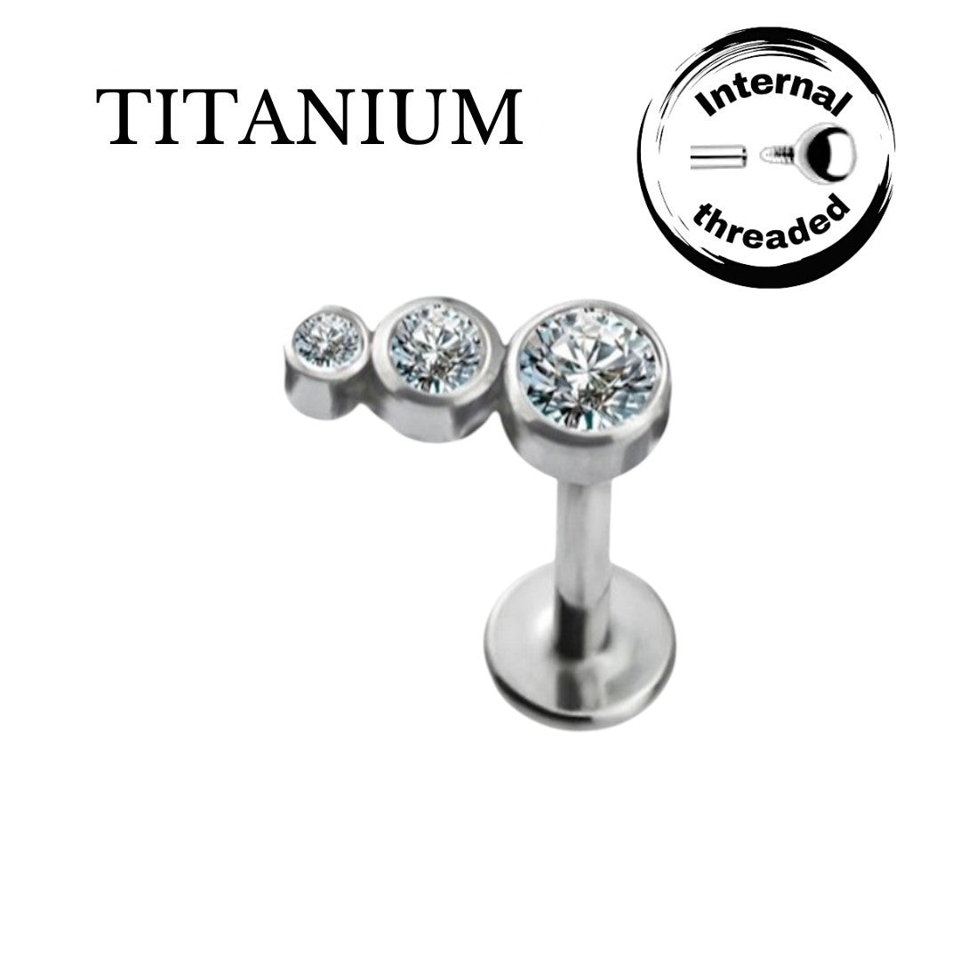 Implant Grade ASTM F136 Titanium 3 CZ Stone Clearuster Internaly Threaded Labret