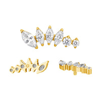 Implant Grade ASTM F136 Titanium Bezel Set 4 CZ Marquise And 2 Round CZ Internaly Threaded Labret