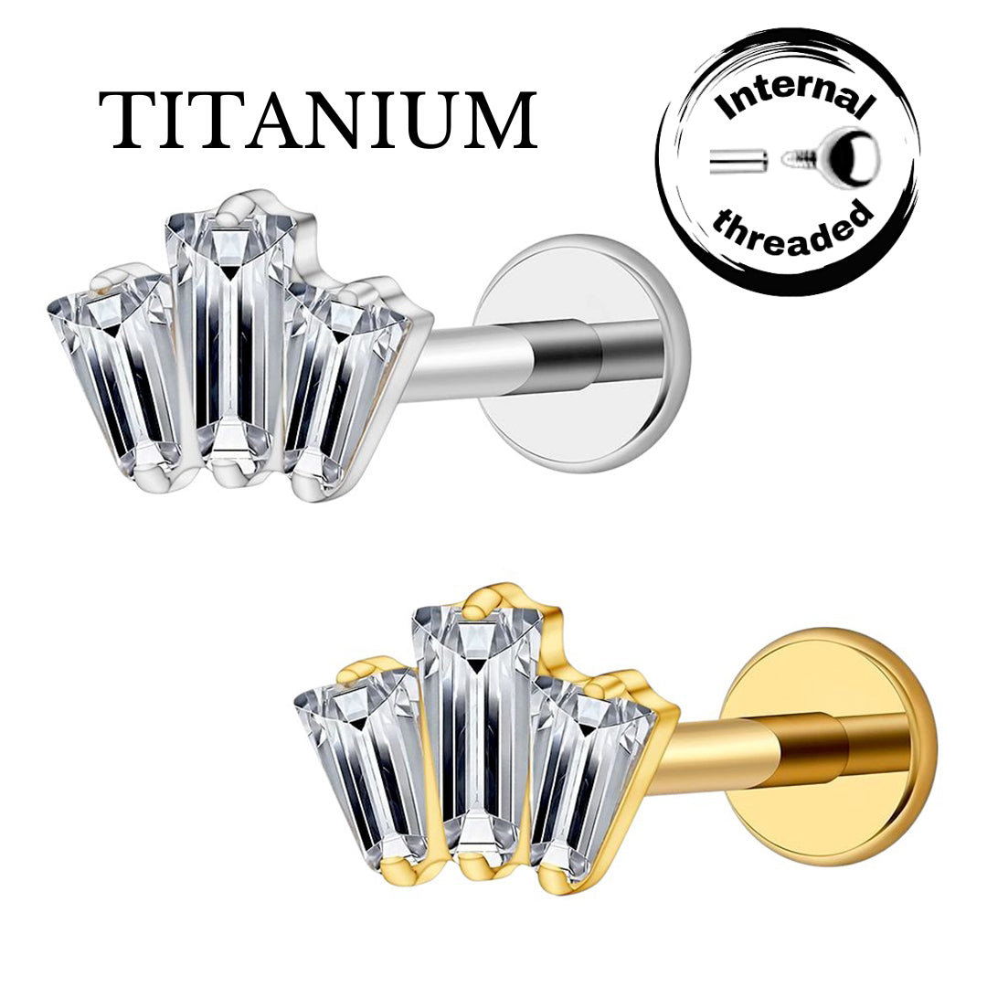 Implant Grade ASTM F136 Titanium 3 CZ Stone Square Internaly Threaded Labret