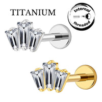 Implant Grade ASTM F136 Titanium 3 CZ Stone Square Internaly Threaded Labret