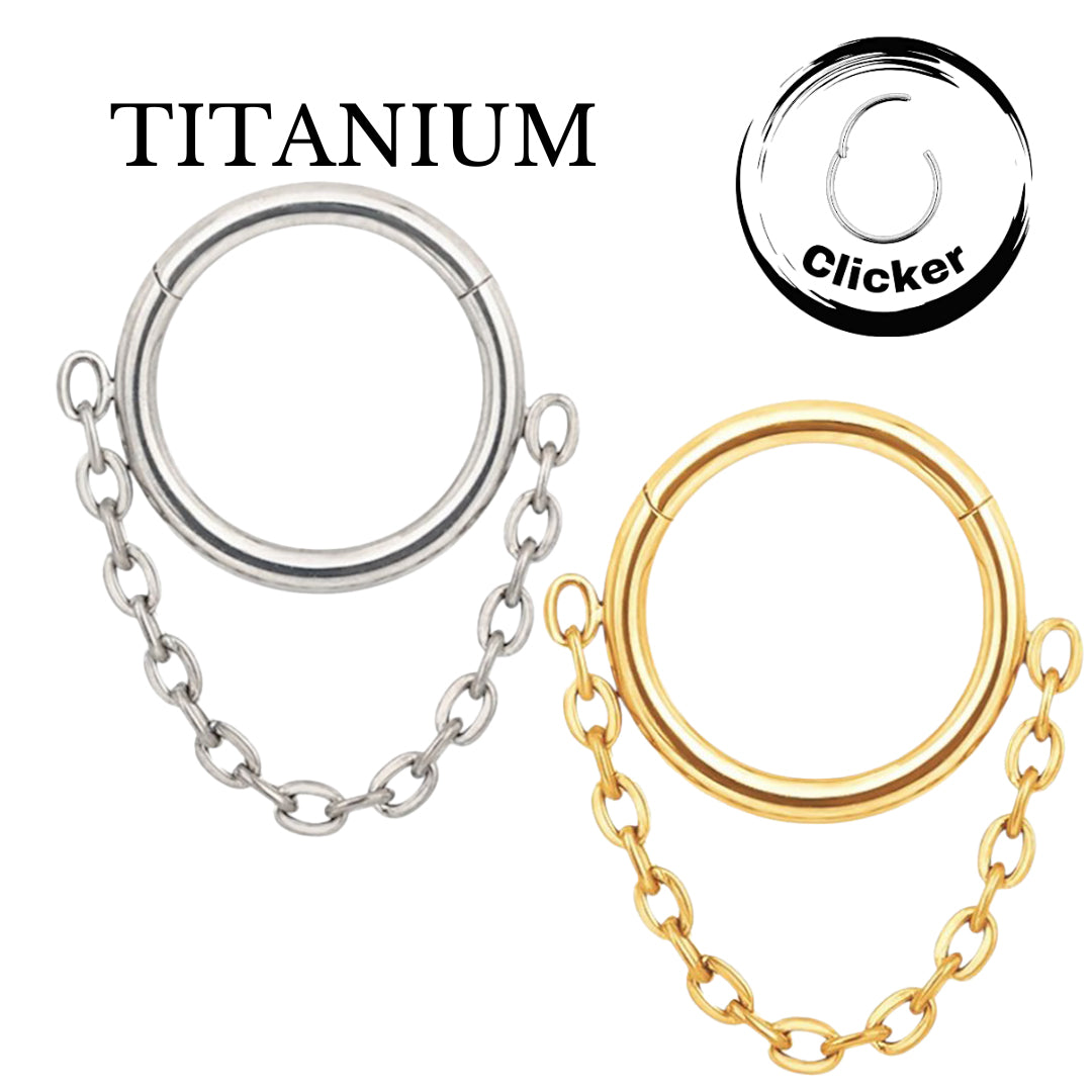 Implant Grade ASTM F136 Titanium Plain Ring With Chain Dangle Segment Clicker