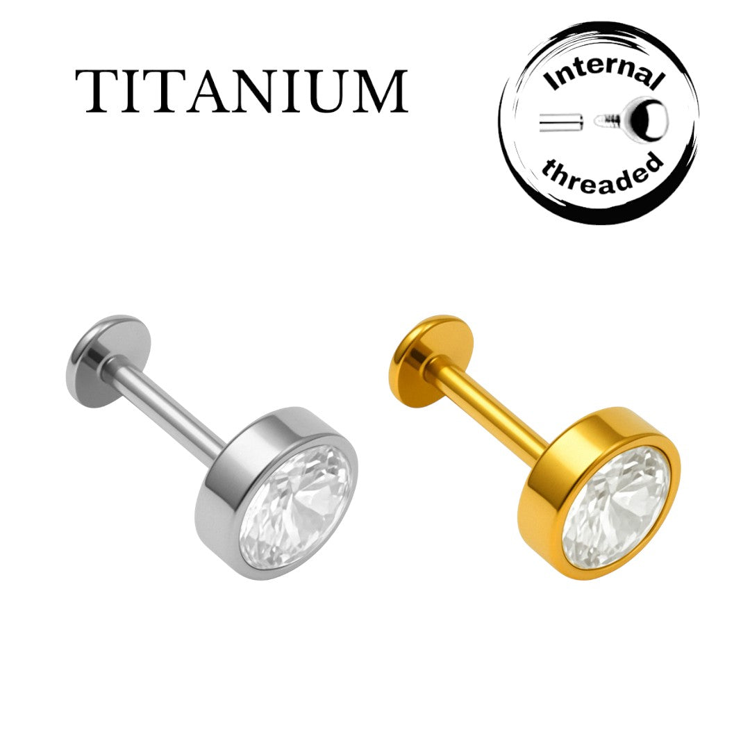 Implant Grade ASTM F136 Titanium Bezet CZ Stone Internaly Threaded Labret