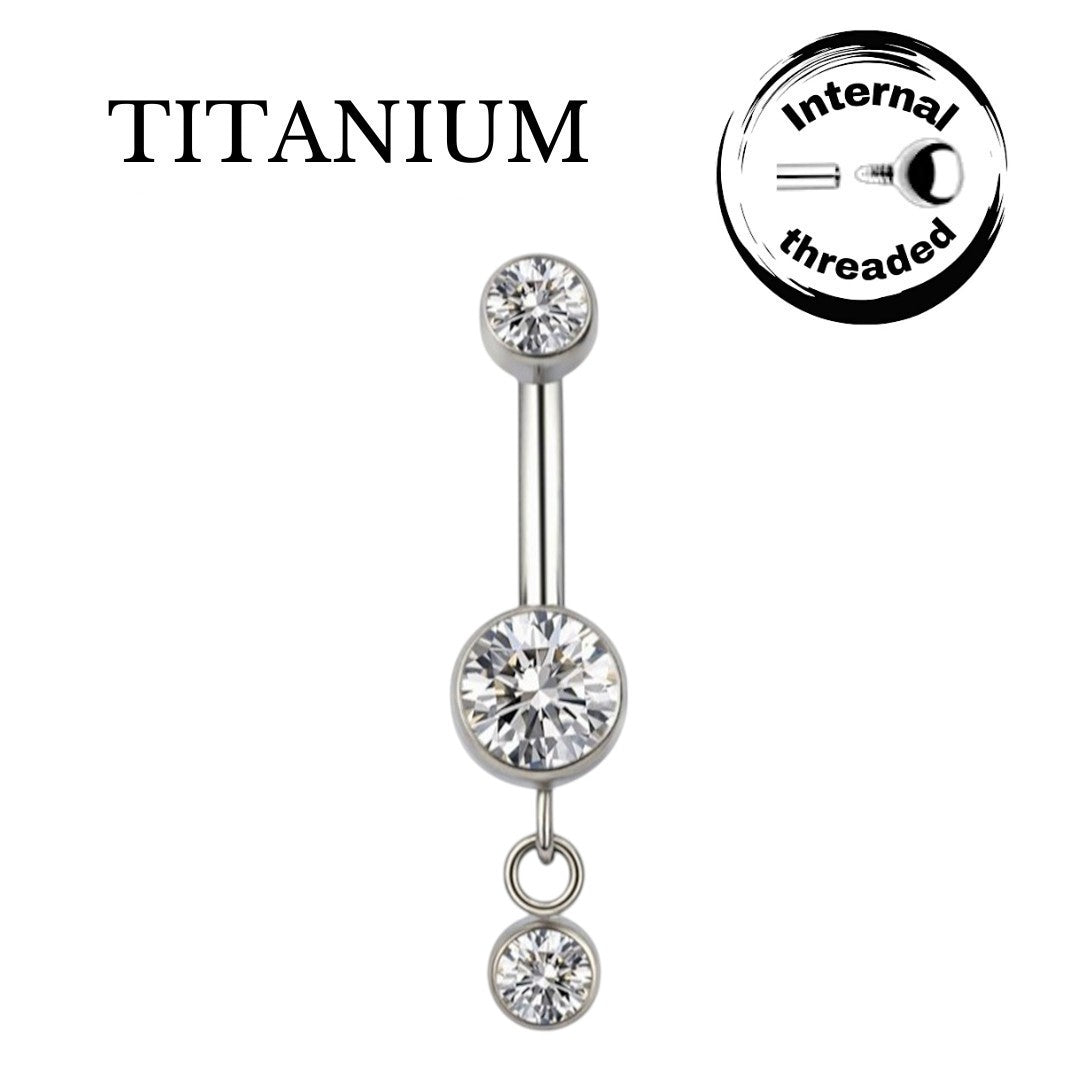 Implant Grade ASTM F136 Titanium Double Stone Pendant Belly Button Internaly Treaded