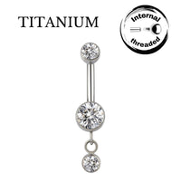 Implant Grade ASTM F136 Titanium Double Stone Pendant Belly Button Internaly Treaded