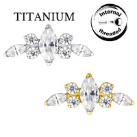 Implant Grade ASTM F136 Titanium 3 Marquise CZ And 4 CZ Flower Internaly Threaded Labret