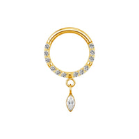 Implant Grade ASTM F136 Titanium CZ Paved Face With Marquise CZ Dangle Segment Clicker