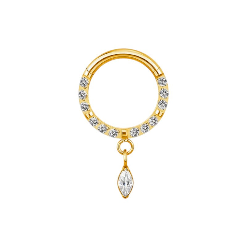 Implant Grade ASTM F136 Titanium CZ Paved Face With Marquise CZ Dangle Segment Clicker