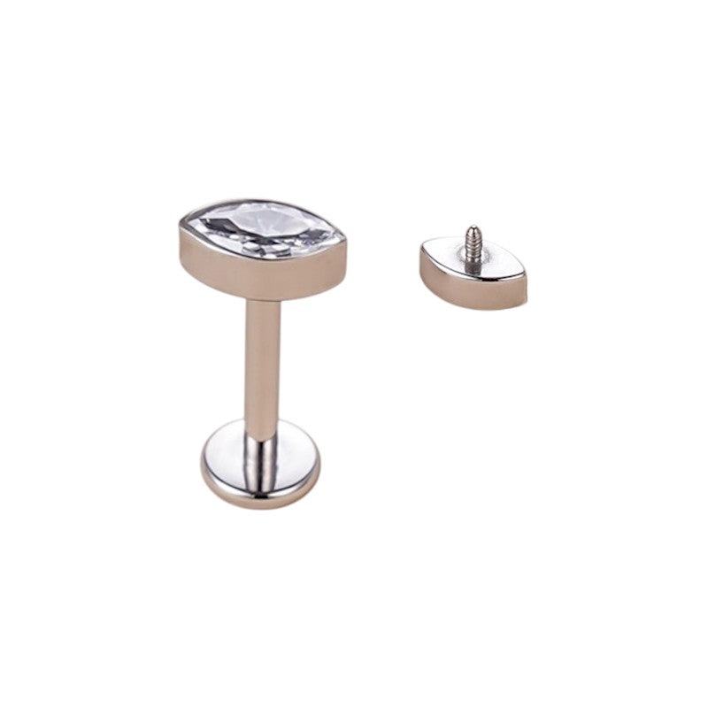 Implant Grade ASTM F136 Titanium Bezet Set Marquise CZ Internaly Threaded Labret