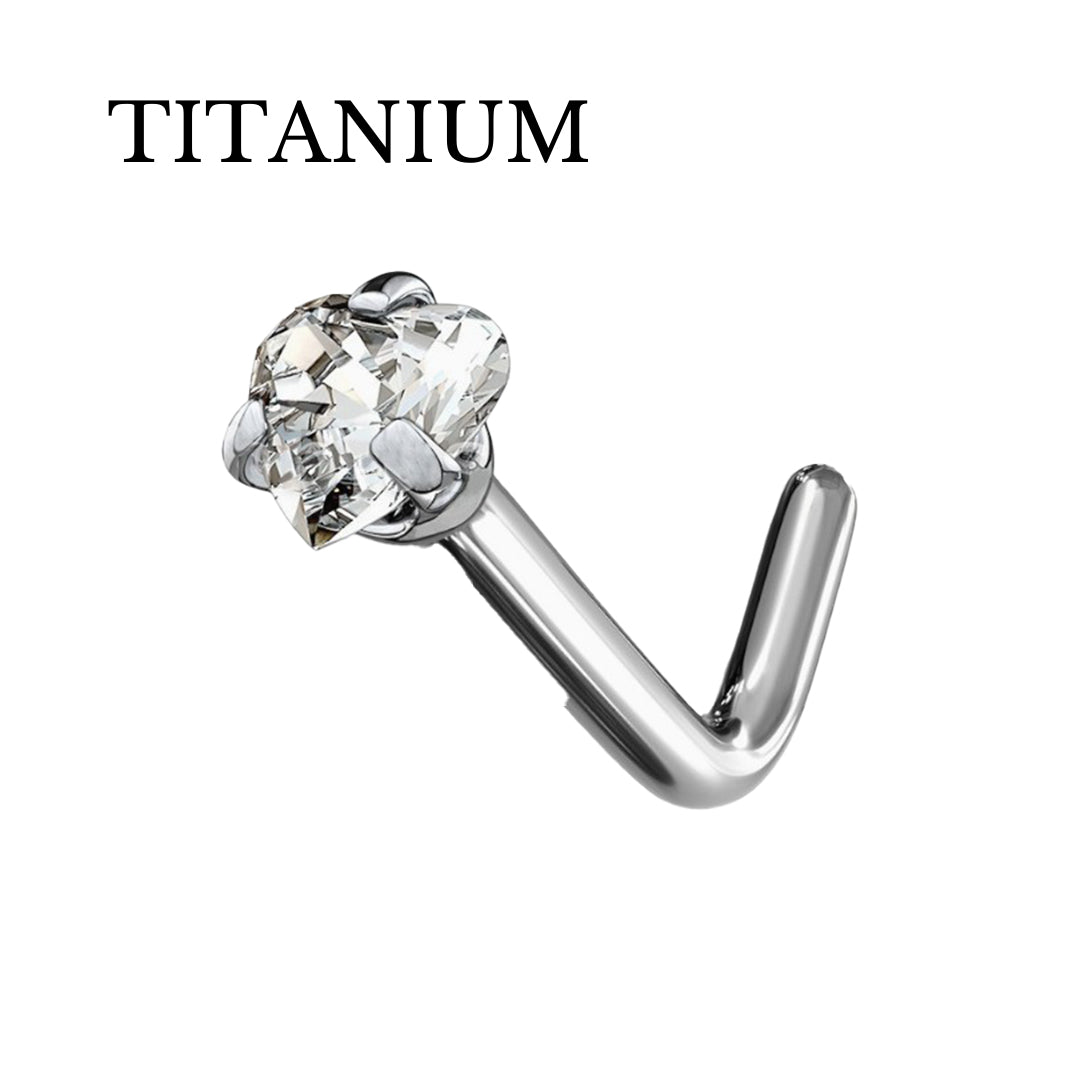 Implant Grade ASTM F136 Titanium Heart Stone Nose Stud