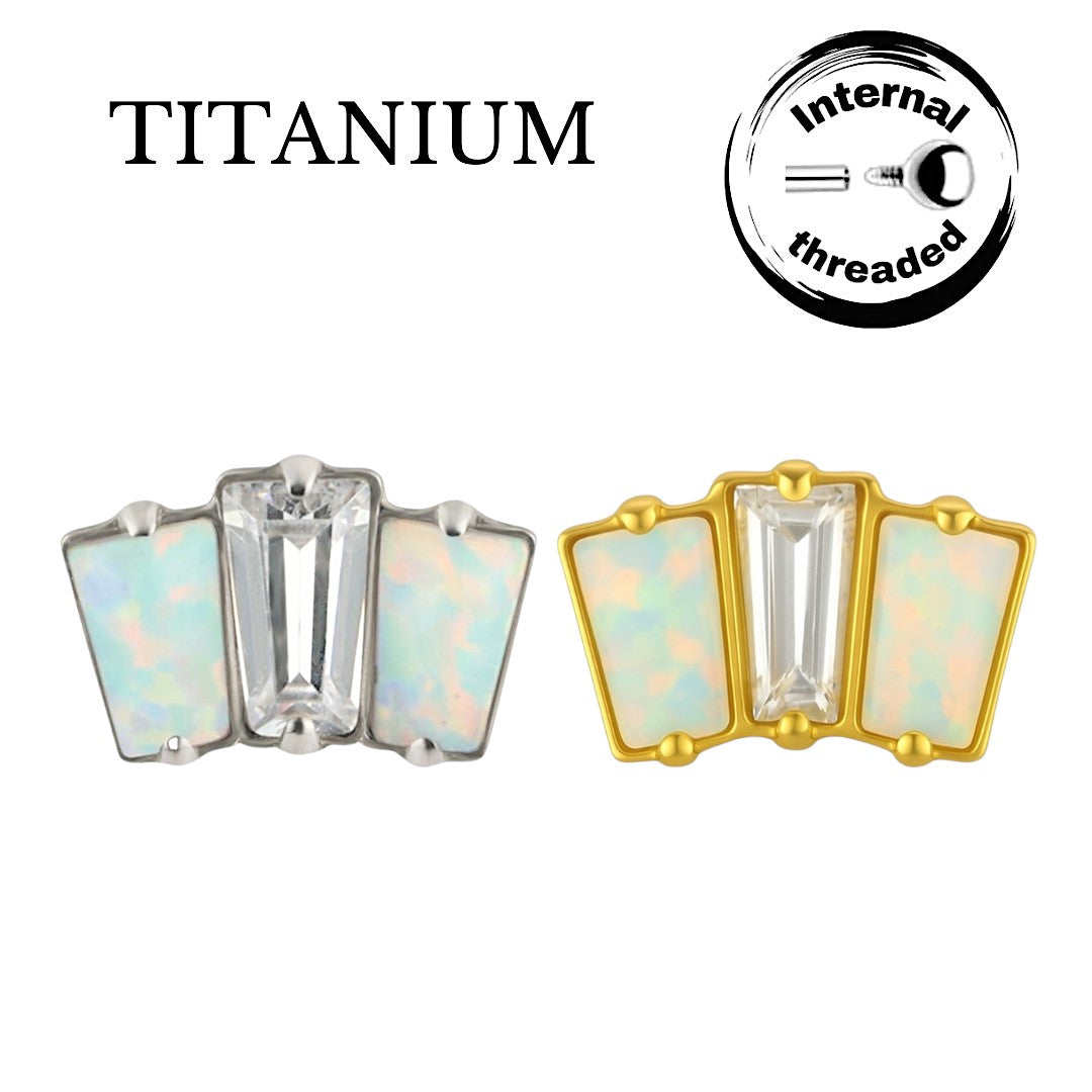 Implant Grade ASTM F136 Titanium 3 Rectangle Opal Stone Internaly Threaded Labret
