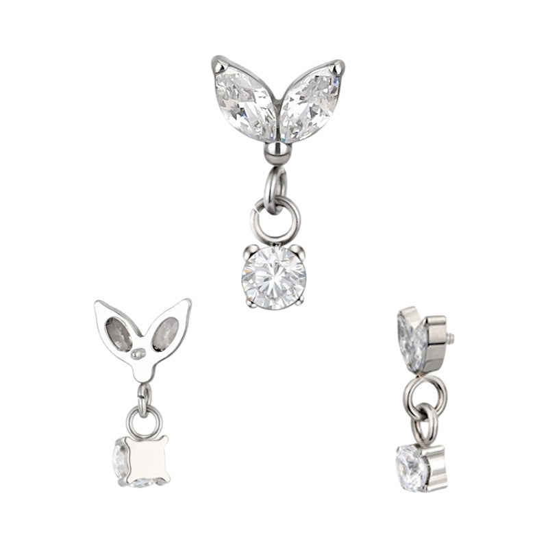 Implant Grade ASTM F136 Titanium 2 Marquise CZ Marquise Dangle CZ Internaly Threaded Labret