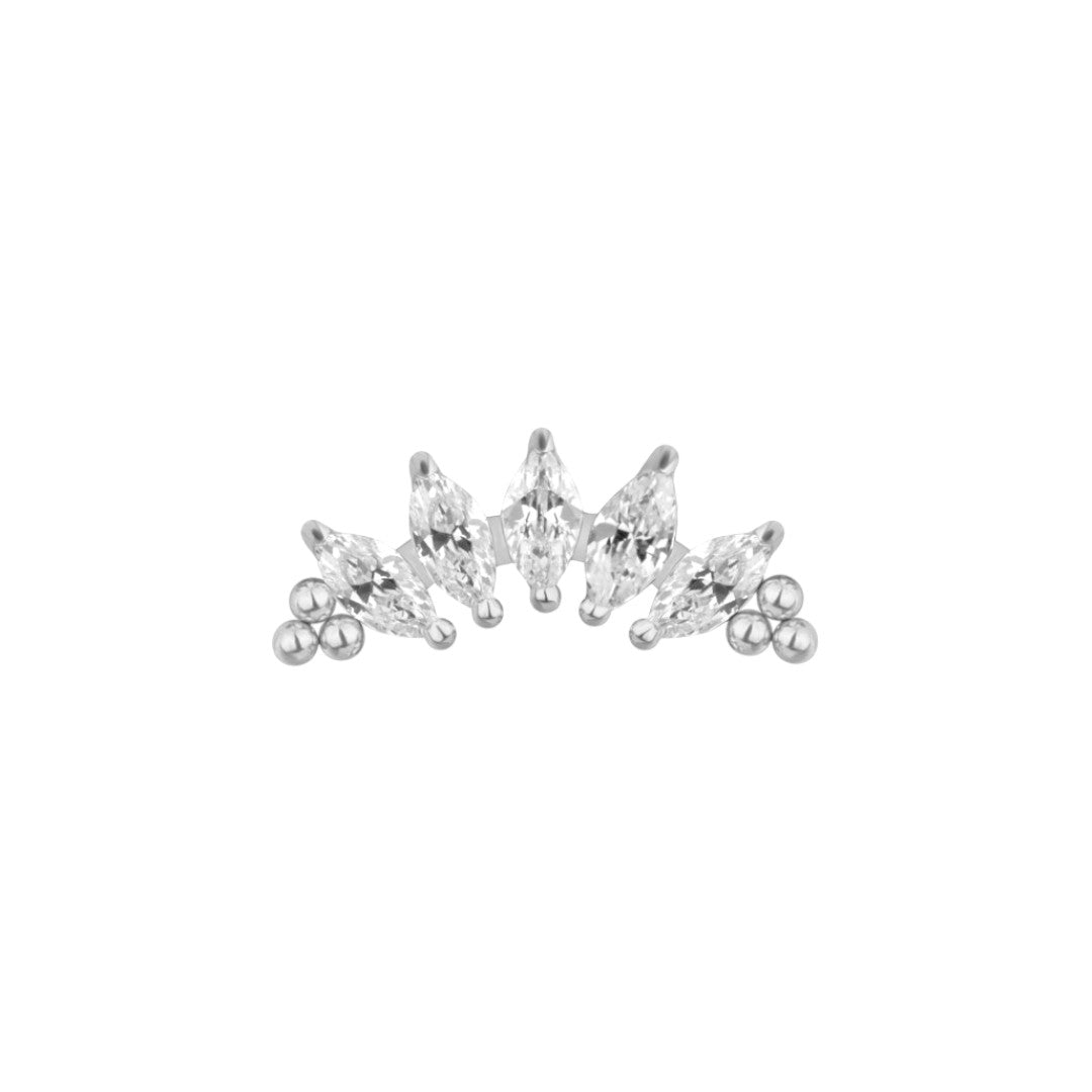Implant Grade ASTM F136 Titanium 5 Prong Set Marquise CZ With Tri-Beard Balls Internaly Threaded Labret