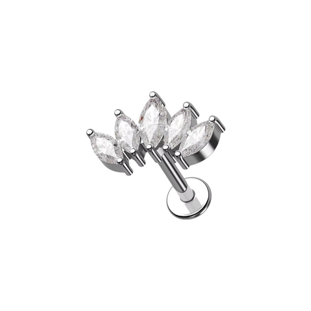 Implant Grade ASTM F136 Titanium 5 CZ Marquise Crown Internaly Threaded Labret