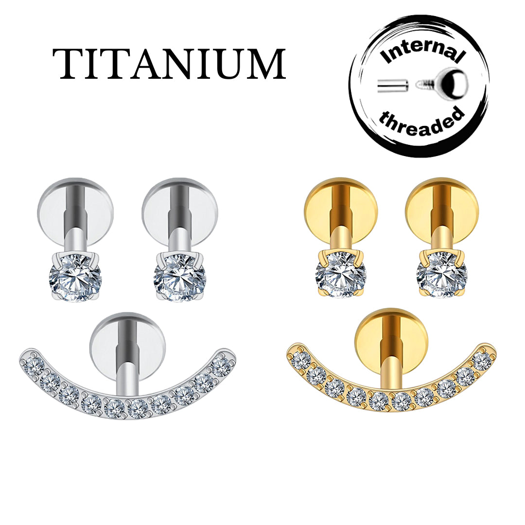 Implant Grade ASTM F136 Titanium Smiley Stones Internaly Threaded Labret