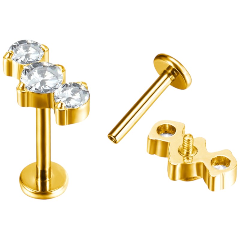 Implant Grade ASTM F136 Titanium 3 CZ Blaze Set Curve Internaly Threaded Labret