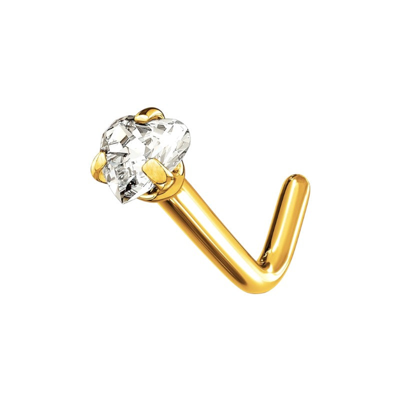 Implant Grade ASTM F136 Titanium Heart Stone Nose Stud