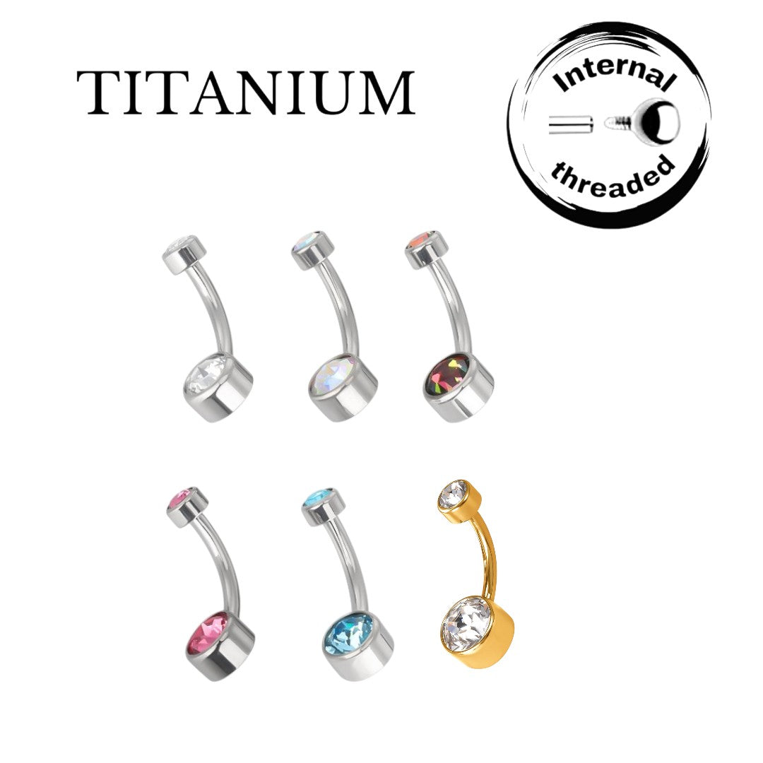 Implant Grade ASTM F136 Titanium Swarovski Stone Belly Button Internaly Treaded