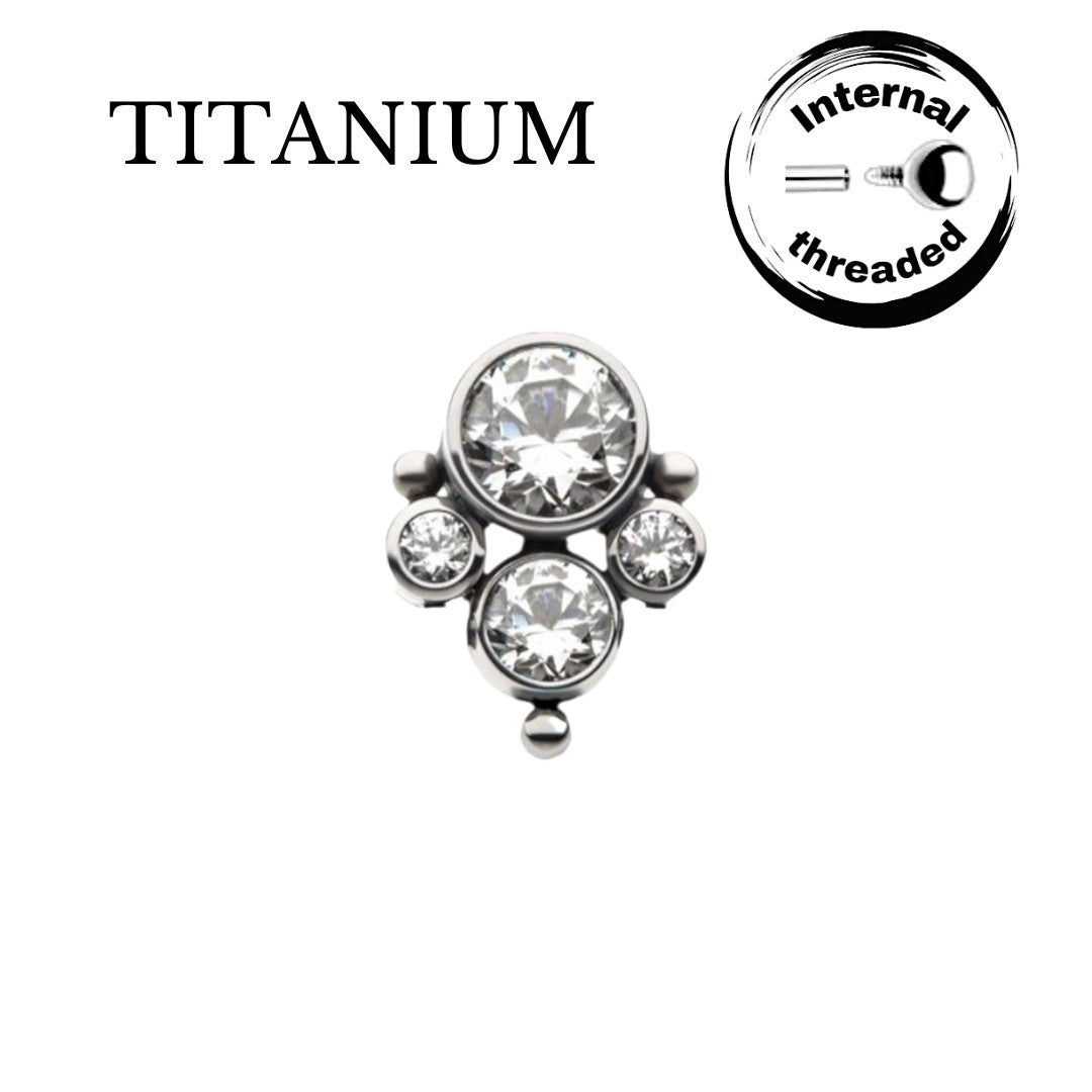 Implant Grade ASTM F136 Titanium 4 CZ Blaze With 3 Balls Internaly Threaded Labret
