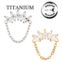 Implant Grade ASTM F136 Titanium 5 Marquise CZ Dangle Chain Internaly Threaded Labret