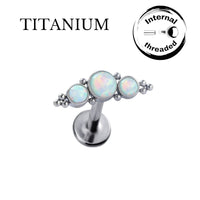 Implant Grade ASTM F136 Titanium 2 Tri-Beat Cluster With 3 Opal Stone Internaly Threaded Labret