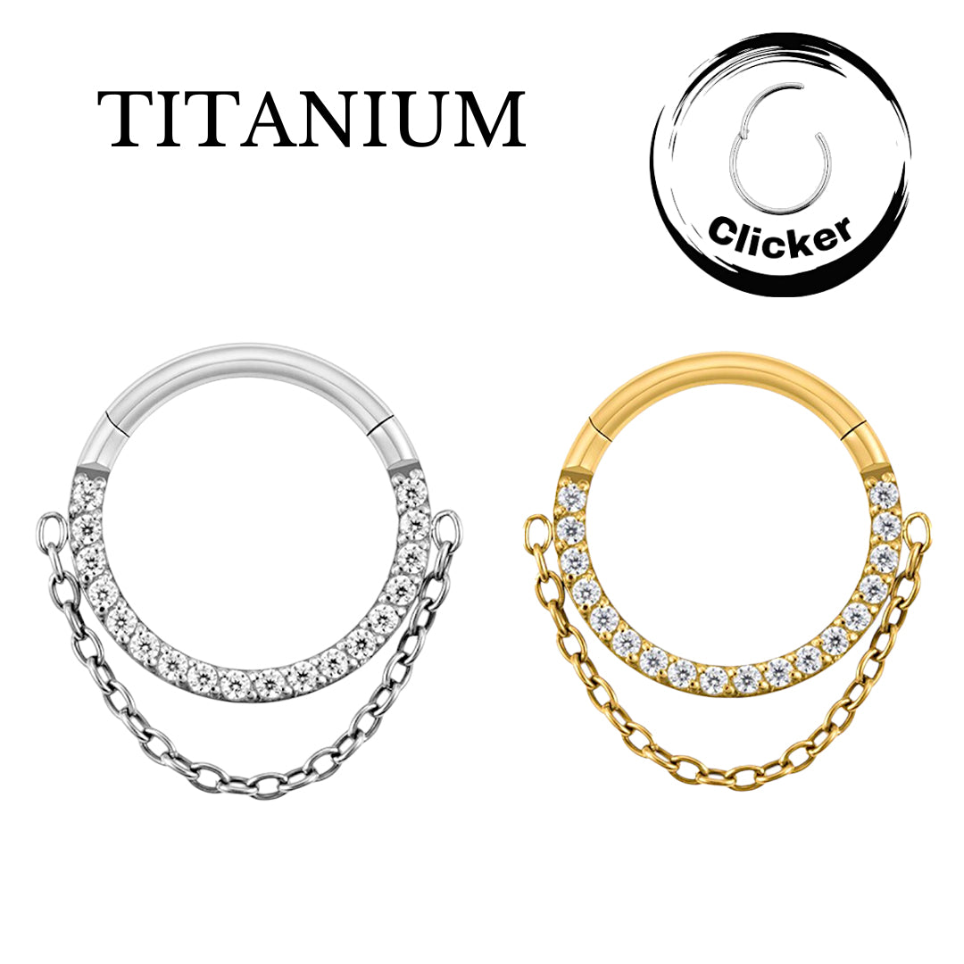 Implant Grade Titanium ASTM F 136 One Chain CZ Stone Segment Clicker