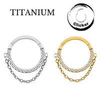 Implant Grade Titanium ASTM F 136 One Chain CZ Stone Segment Clicker