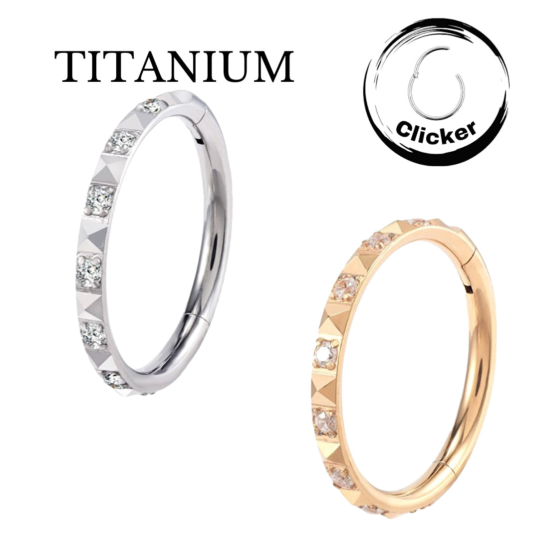 Implant Grade ASTM F136 Titanium Square Cut and CZ Pave Side Segment Clicker