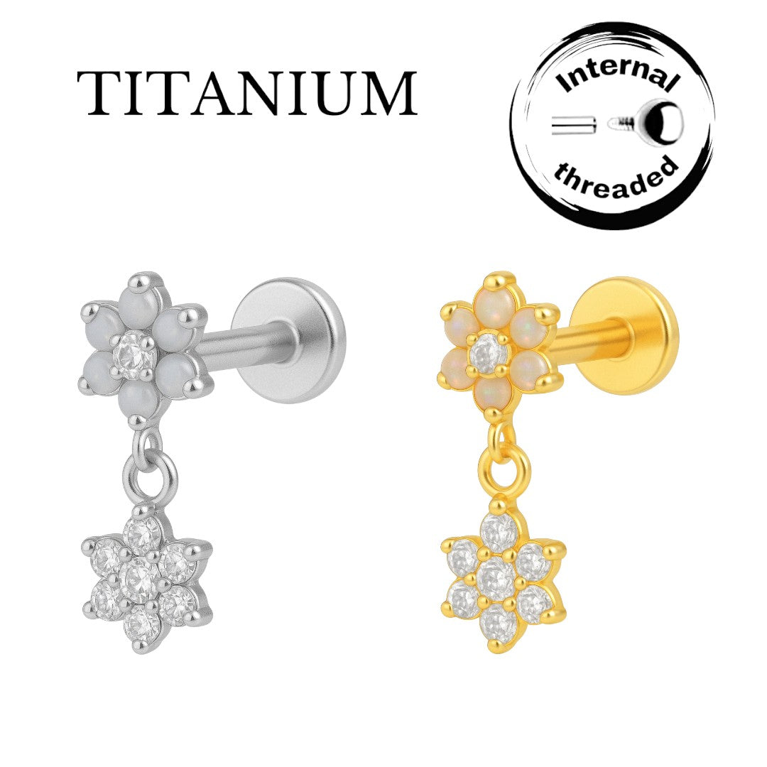 Implant Grade ASTM F136 Titanium Flower With Dangle Flower Internaly Threaded Labret