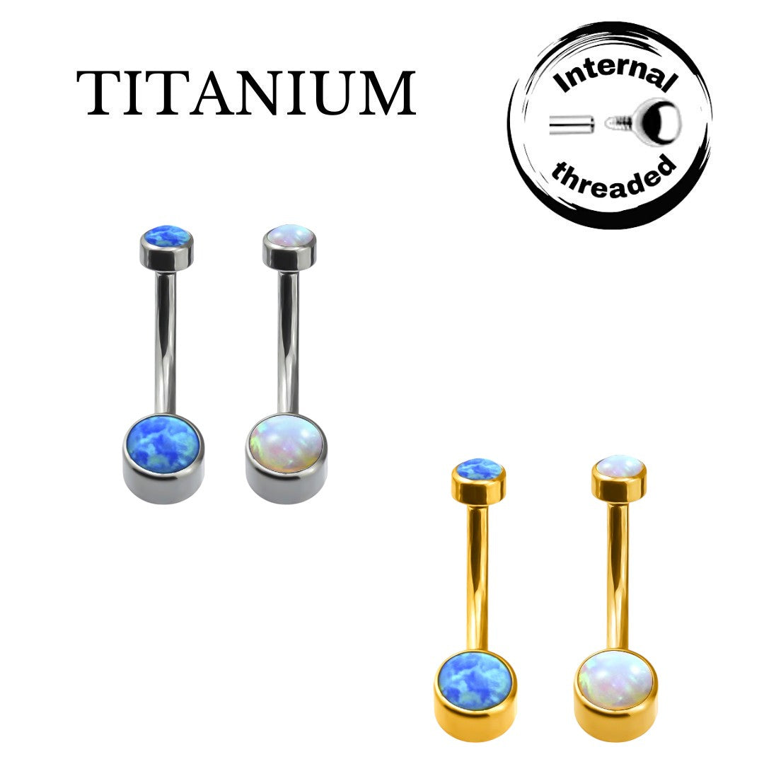 Implant Grade ASTM F136 Titanium Double Opal Stone Belly Button Internaly Treaded