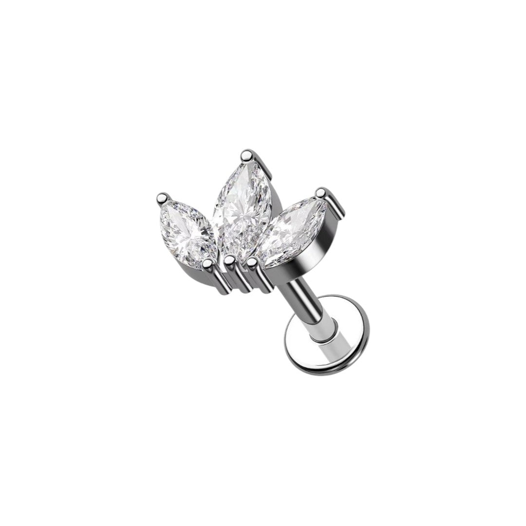 Implant Grade ASTM F136 Titanium 3 CZ Marquise W Internaly Threaded Labret