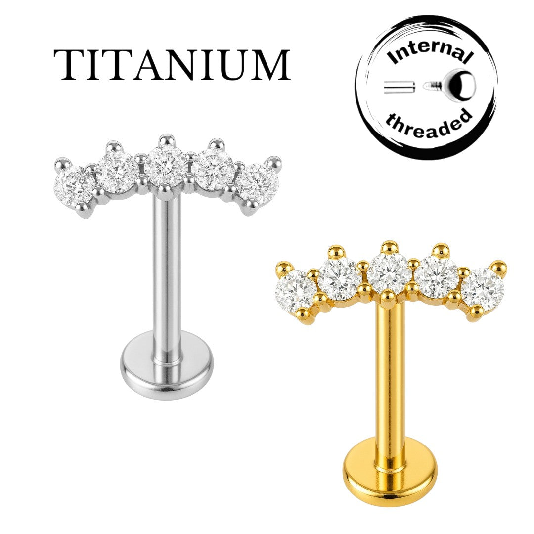 Implant Grade ASTM F136 Titanium 5 CZ Marquise Internaly Threaded Labret