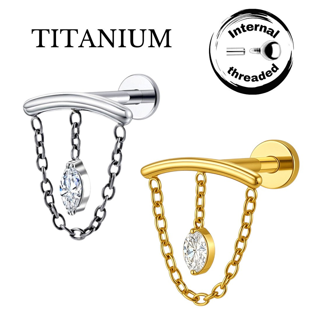 Implant Grade ASTM F136 Titanium Hidden Helix Chain Stone Internaly Threaded Labret