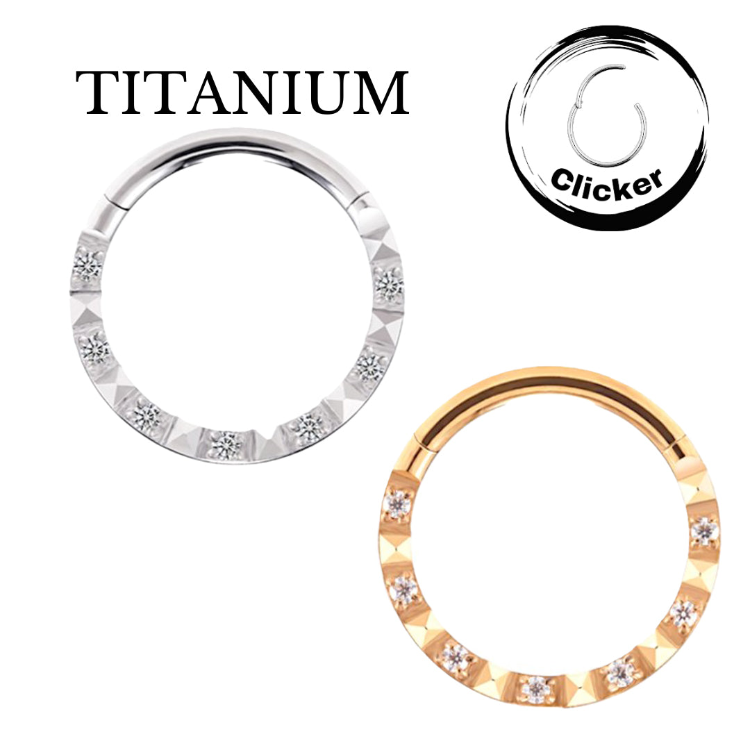 Implant Grade ASTM F136 Titanium Square Cut and CZ Pave Face Side Segment Clicker