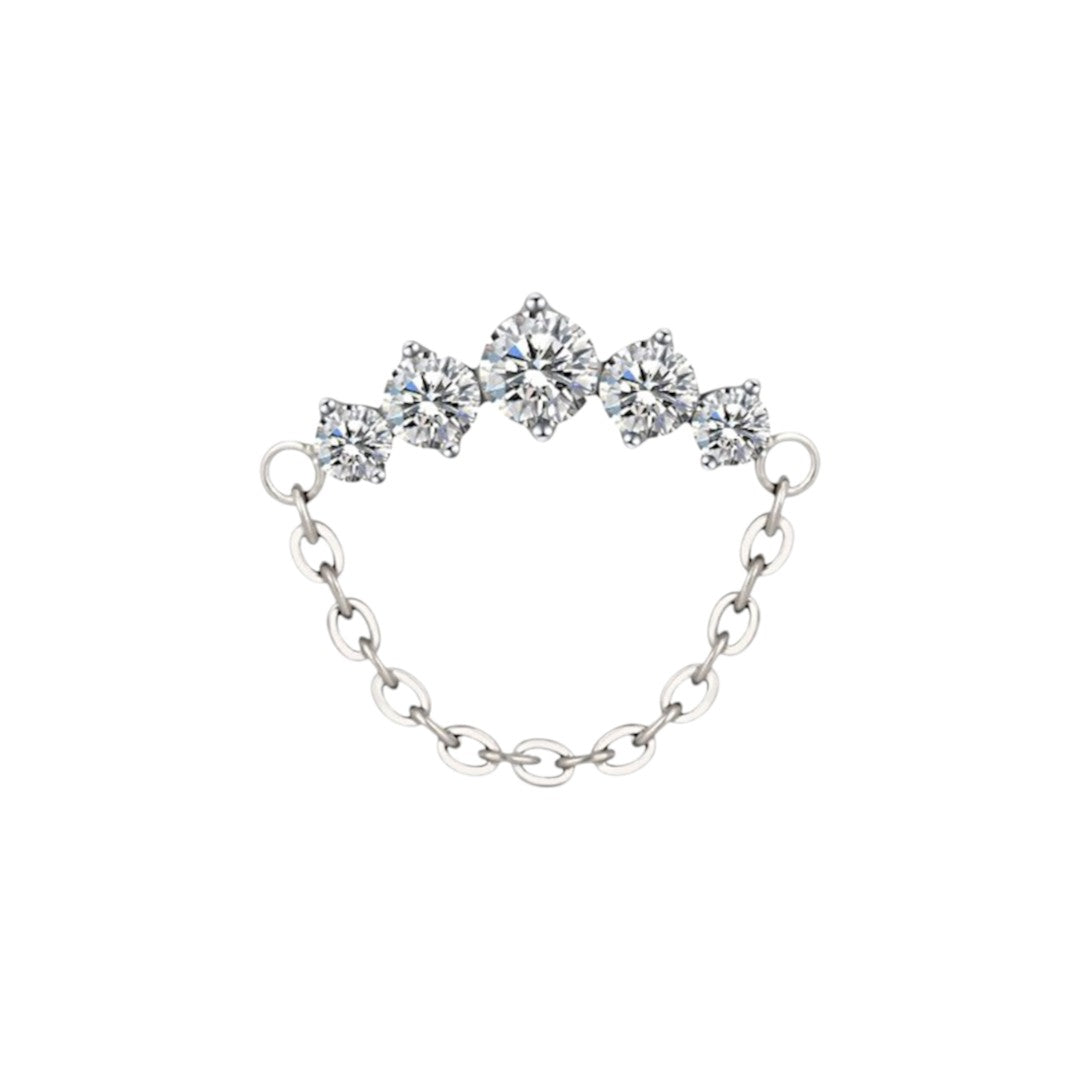 Implant Grade ASTM F136 Titanium 5 CZ Round With Chain Internaly Threaded Labret