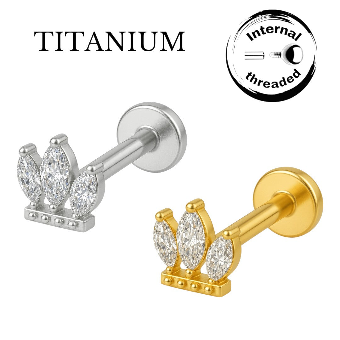 Implant Grade ASTM F136 Titanium 3 CZ Marquise Small W Internaly Threaded Labret