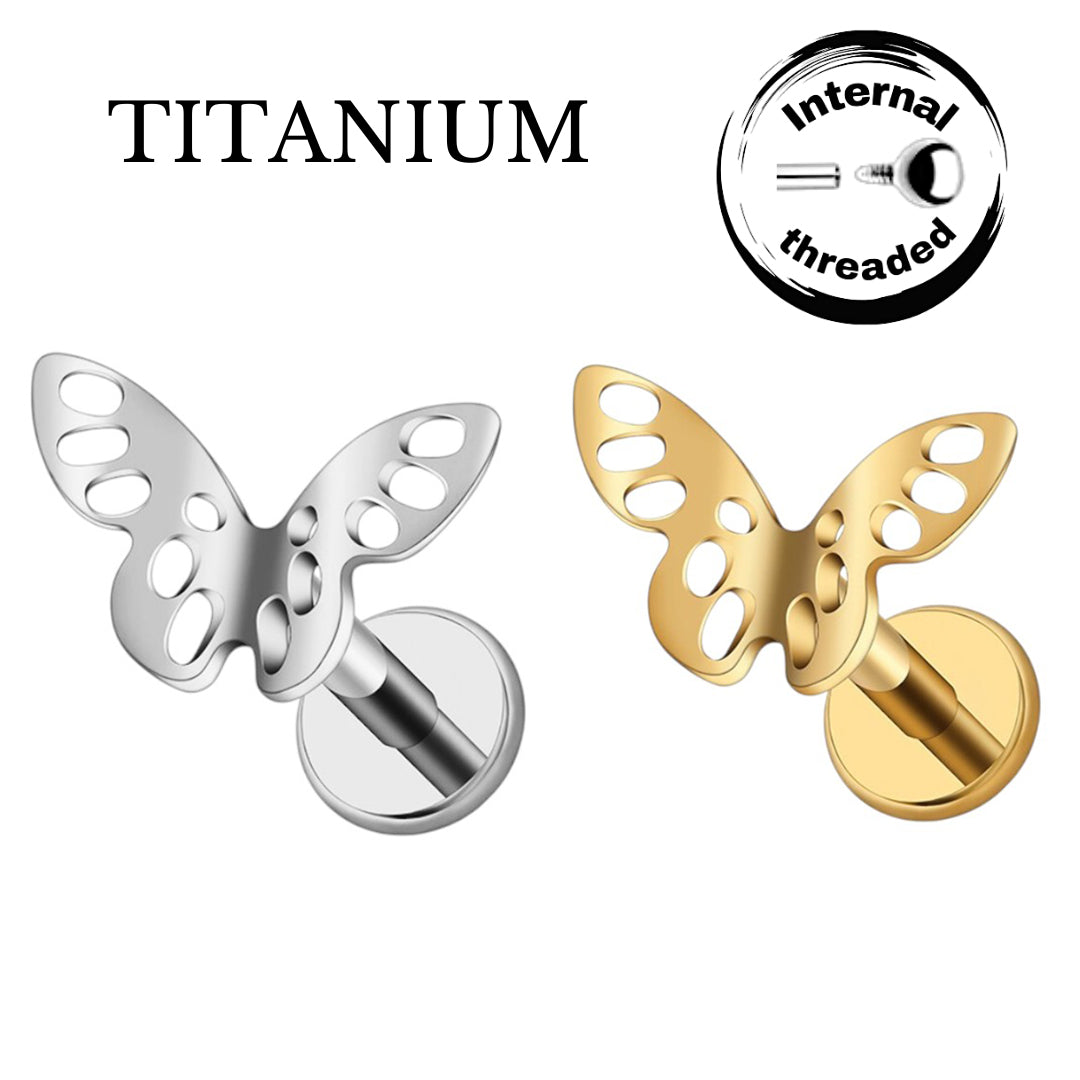 Implant Grade ASTM F136 Titanium Butterfly Holes Internaly Threaded Labret