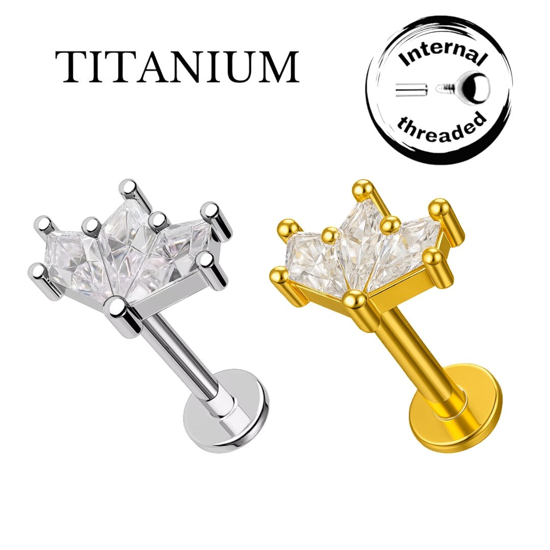 Implant Grade ASTM F136 Titanium 3 CZ Marquise Wide Internaly Threaded Labret