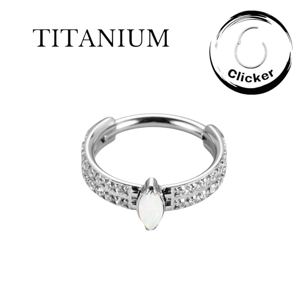 Implant Grade ASTM F136 Titanium 2 Rows Opal Stone Pave Side With Marquise Stone Center Segment Clicker