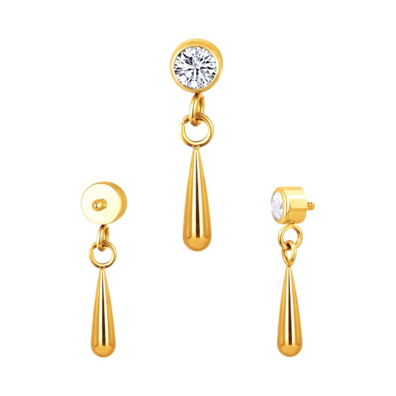 Implant Grade ASTM F136 Titanium Bezel CZ Tear Drop Dangle Internaly Threaded Labret