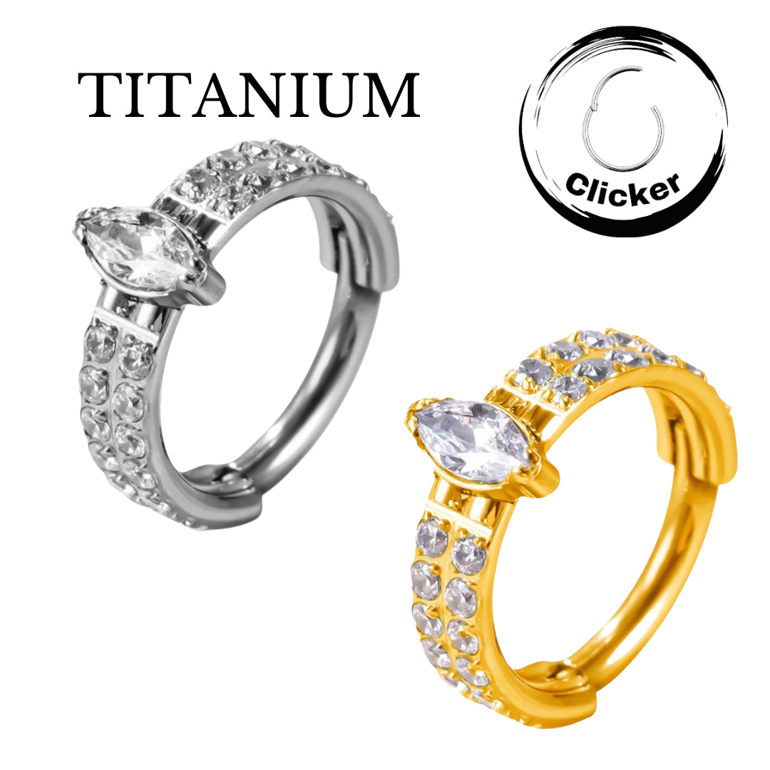 Implant Grade ASTM F136 Titanium 2 Rows CZ Pave Side With Marquise Stone Center Segment Clicker