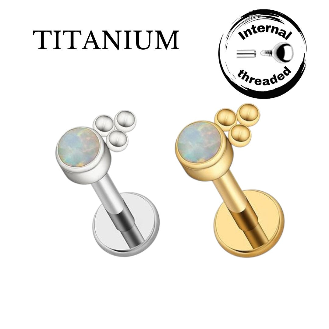 Implant Grade ASTM F136 Titanium Three Balls Opal Internaly Threaded Labret