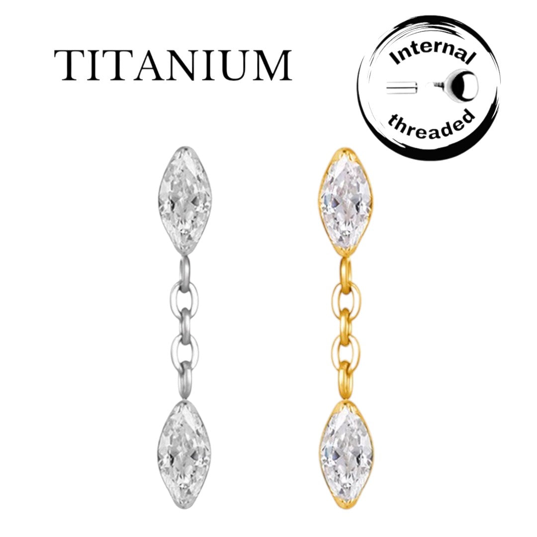 Implant Grade ASTM F136 Titanium Marquize CZ Marquize CZ Chain Dangle Internaly Threaded Labret