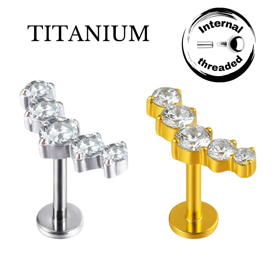 Implant Grade ASTM F136 Titanium 5 CZ Blaze Set Curve Internaly Threaded Labret