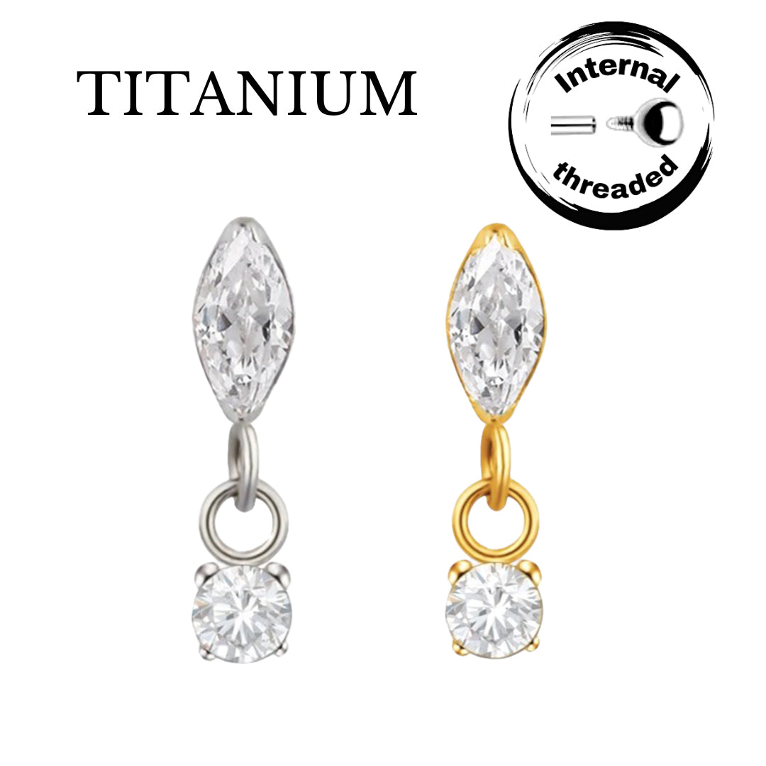 Implant Grade ASTM F136 Titanium Bezet CZ Marquise Dangle Chain CZ Internaly Threaded Labret