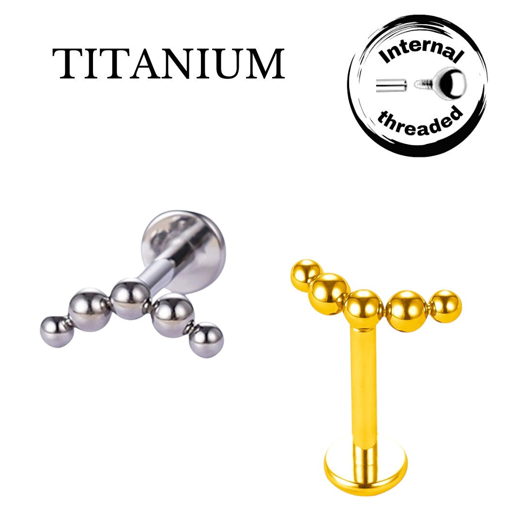 Implant Grade ASTM F136 Titanium 5 Balls Internaly Threaded Labret