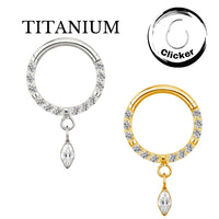 Implant Grade ASTM F136 Titanium CZ Paved Face With Marquise CZ Dangle Segment Clicker