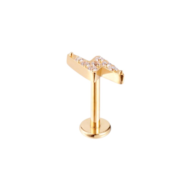 Implant Grade ASTM F136 Titanium CZ Paved Lightning Internaly Threaded Labret